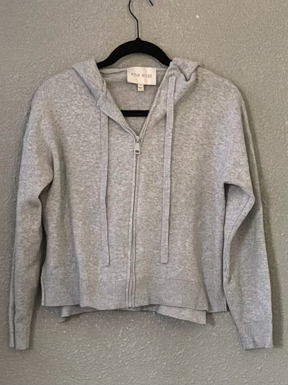 Pink Rose Light Gray Zip-Front Hooded Sweater